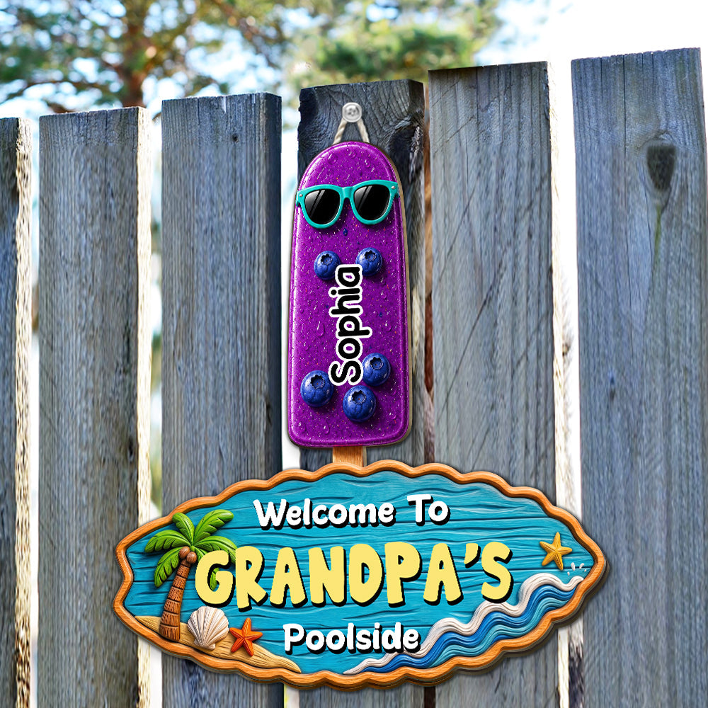 Custom Family Summer Backyard, Patio & Porch Decor • Paradise For Kids - Personalized Wood Sign
