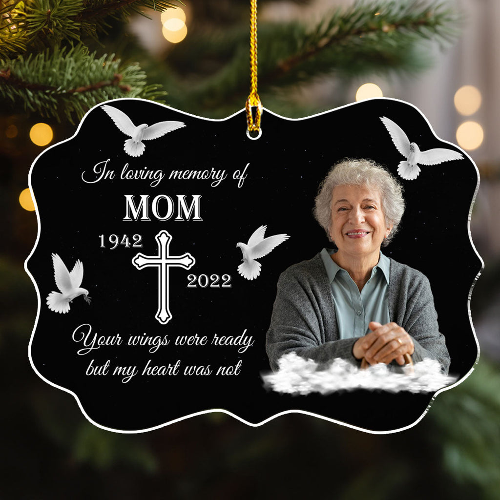 Custom Photo Memorial Christmas Ornament, Sympathy Keepsake • Forever In Our Hearts - Personalized Acrylic Ornament