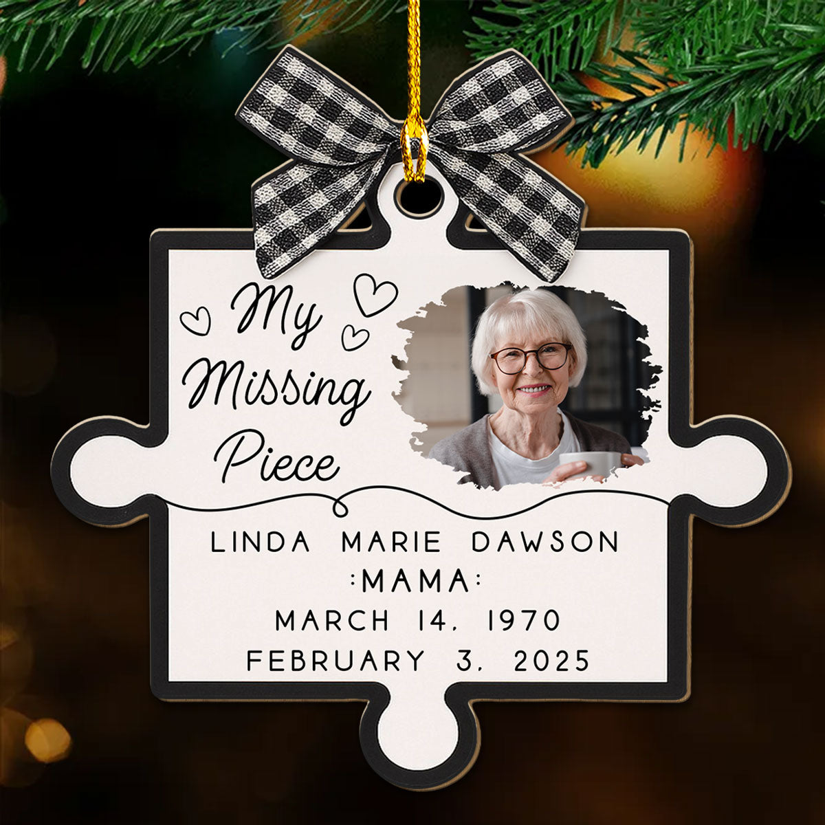 Custom Photo Keepsake Christmas Ornament • Our Hearts Fit Perfectly Together - Personalized Wood Ornament