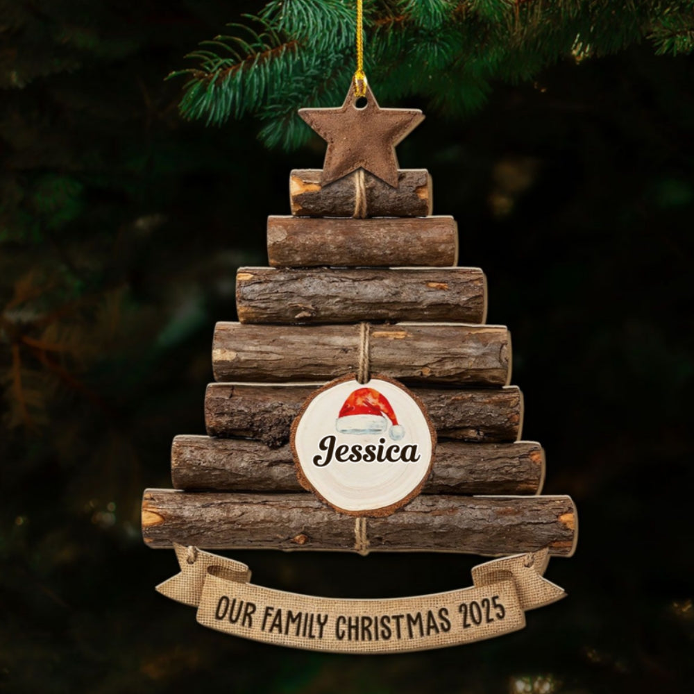 Custom Family Ornament, Christmas Gift for Family Members •  Rustic Family Christmas Tree - Personalized Wood Ornament