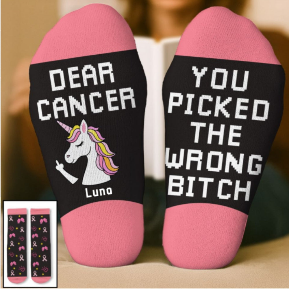 Custom Unique Footwear, Christmas Birthday Gift For Him & Her • Cancer Picked Wrong Woman - Personalized Crew Socks