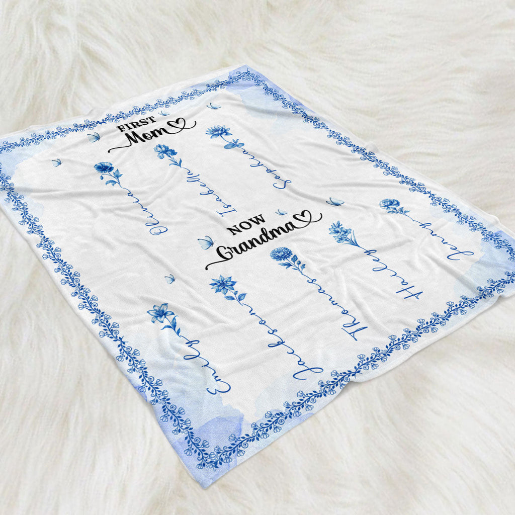First And Now Blue - Personalized Fleece Blanket