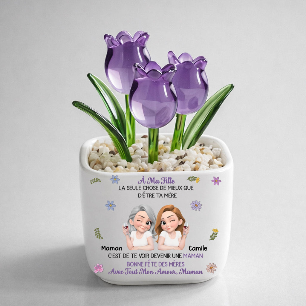 Custom Mother's Day Flower Keepsake, Glass Home Decor Gift for Daughter • Liés Ensemble Dessin Animé - Tulipes Éternelles Personnalisées En Verre