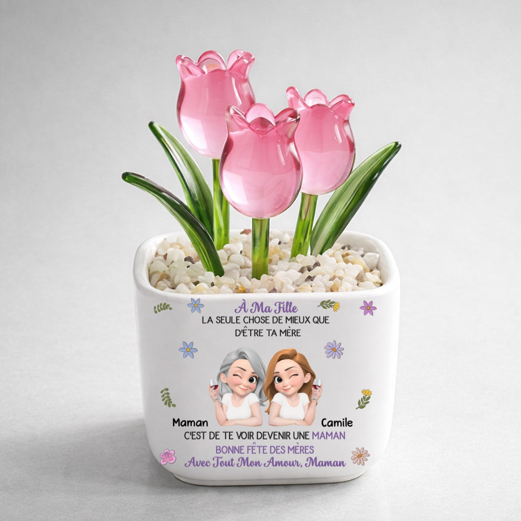Custom Mother's Day Flower Keepsake, Glass Home Decor Gift for Daughter • Liés Ensemble Dessin Animé - Tulipes Éternelles Personnalisées En Verre