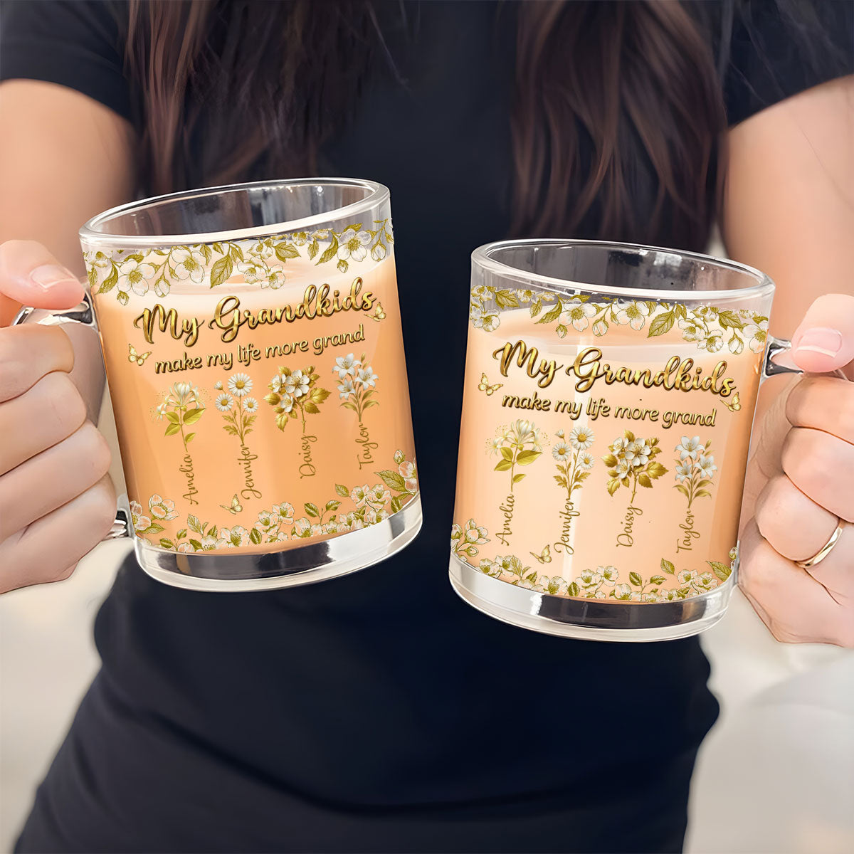 Custom Mother's Day Gift for Mom & Grandma • Grandma Love Birth Month Flower - Personalized Glass Mug