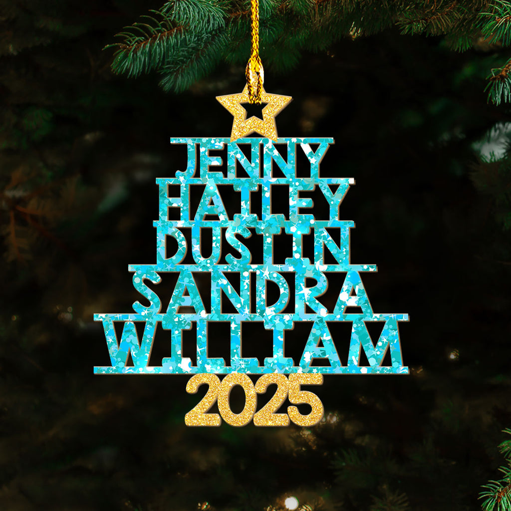 Custom Keepsake Christmas Ornament •  Family Glitter Christmas Tree - Personalized Wood Ornament