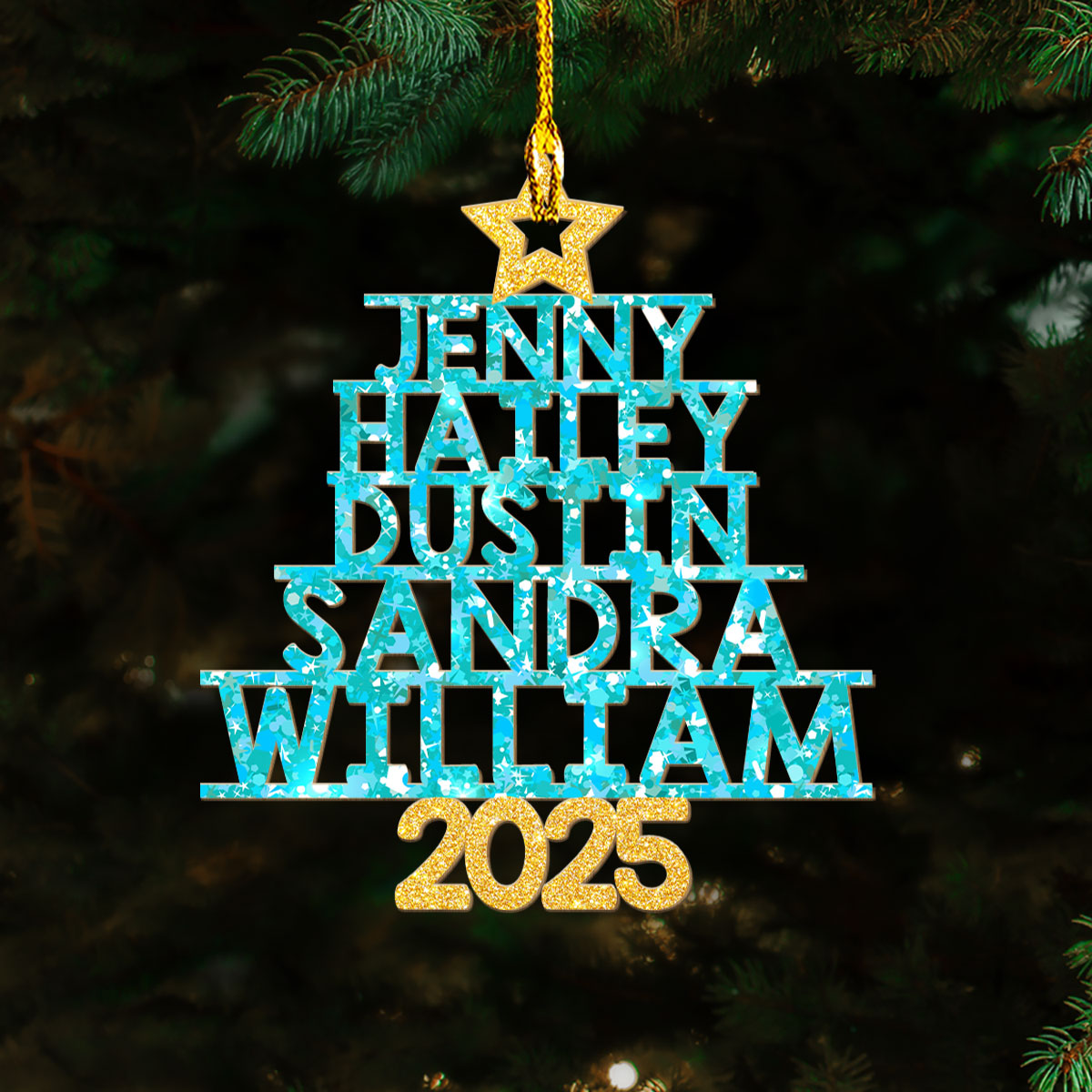 Custom Keepsake Christmas Ornament •  Family Glitter Christmas Tree - Personalized Wood Ornament