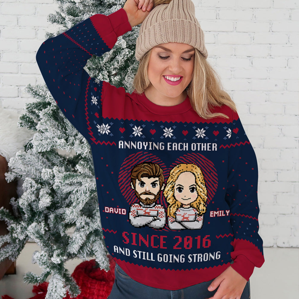 Custom Couple Christmas Sweatshirt, Anniversary Gift • Together Forever Christmas - Personalized All-Over-Print Sweatshirt