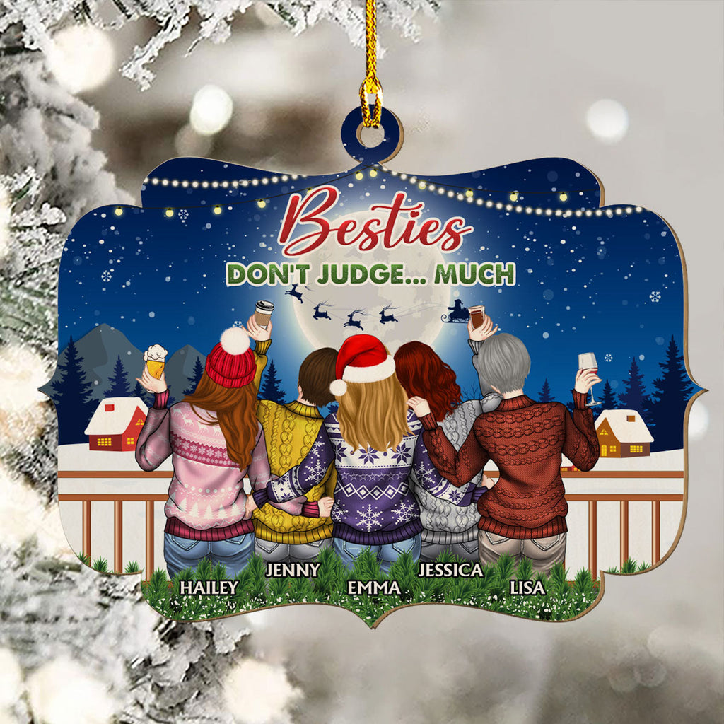 Custom Friendship Christmas Ornament, Best Friend Gift •  Punch Bitch Besties - Personalized Wood Ornament
