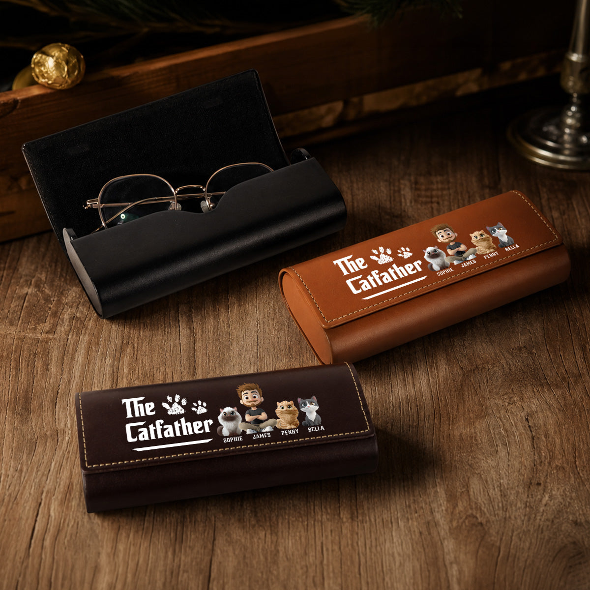 Cool Cat Father - Personalized Leather Eyeglass Case