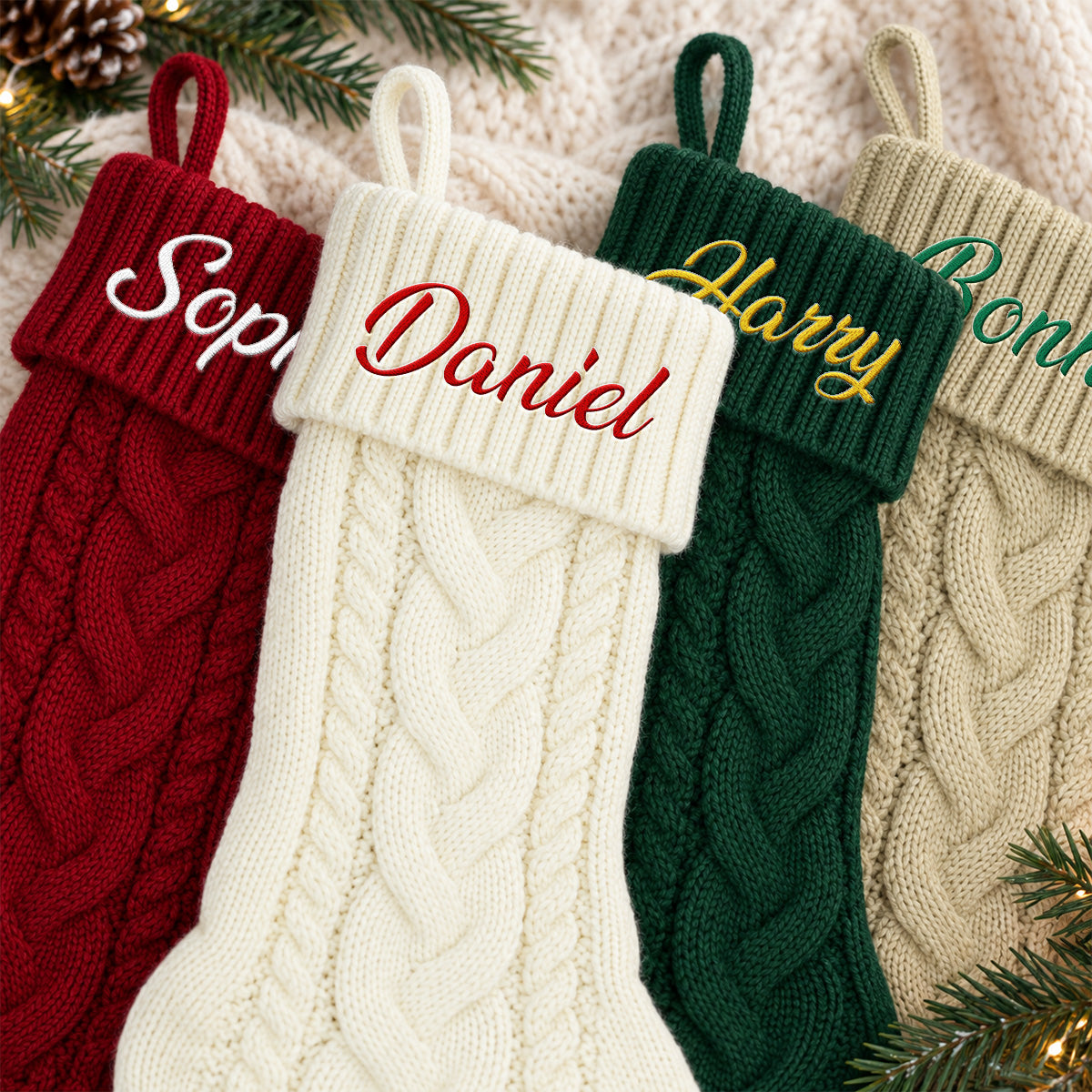 Lovely Family - Personalized Embroidered Knitted Christmas Stocking