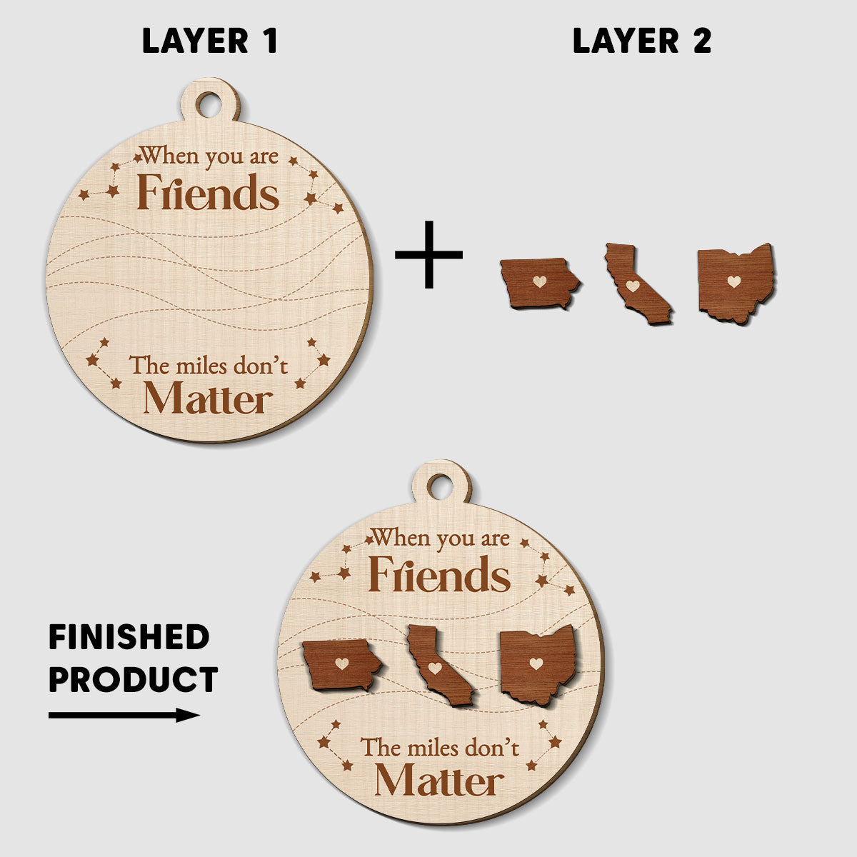 Custom Friendship Christmas Ornament, Best Friend Gift •  When You Are Friends The Miles Do Not Matter - Personalized Freeshape 2-Layered Wood Ornament