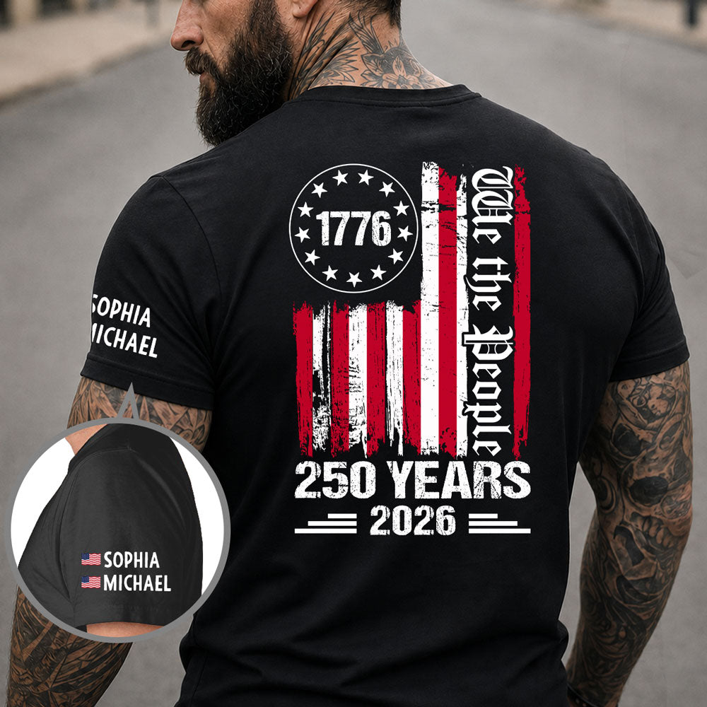 Custom Christmas & Birthday Keepsake Gift • We The People Of The United States - Personalized Shirt With Design On Sleeve