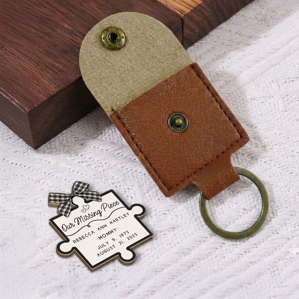 Custom Memorial Coin Keychain, Sympathy Keepsake • You Complete Me From Heaven - Personalized Wooden Pocket Hug