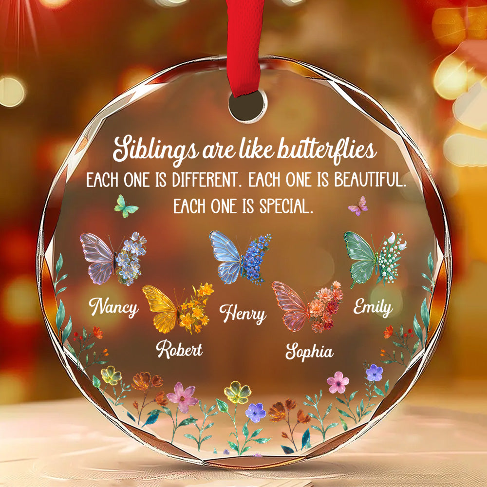 Custom Brothers & Sisters Christmas Ornament •  Sparkling Wings For Siblings - Personalized Glass Ornament