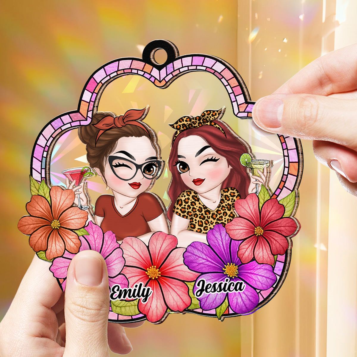 Custom Best Friend Hanging Decor, Friendship Birthday Gifts • Friend Like Flowers - Personalized Rainbow Suncatcher