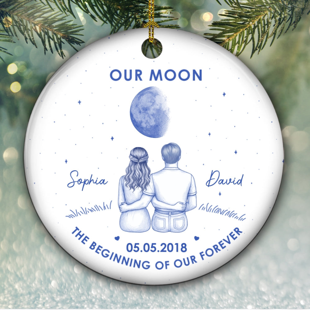 Custom Couple Christmas Ornament, Anniversary Gift •  Our Beginning- Personalized Ceramic Ornament