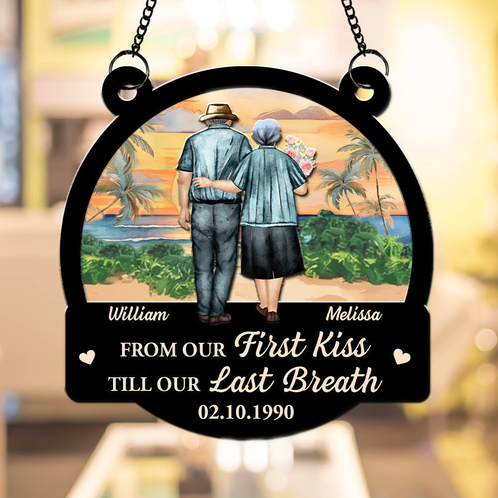 Custom Couple Hanging Decor, Anniversary Valentine's Day Gifts • From Our First Kiss - Personalized Suncatcher