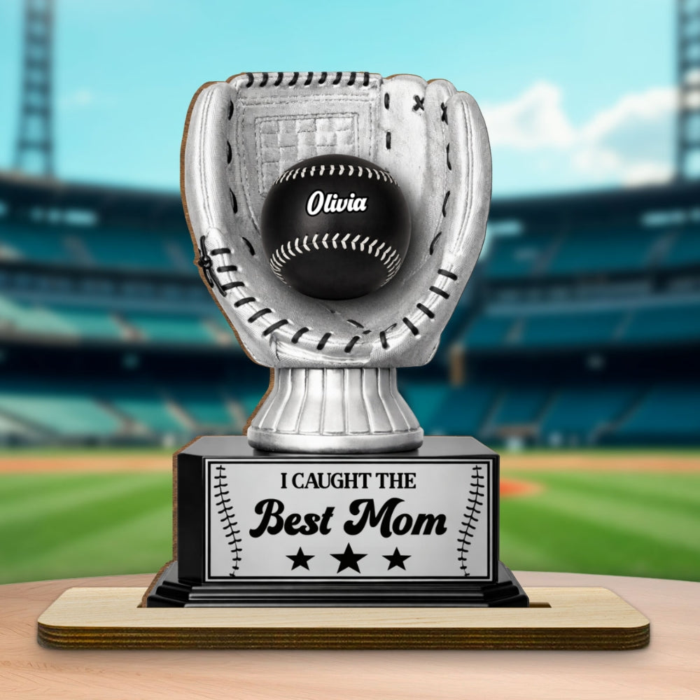 Custom Mother's Day Decor, Gift for Mom & Grandma • Perpetual Baseball Trophy - Personalized 2-Layer Wood Plaque With Flat Base