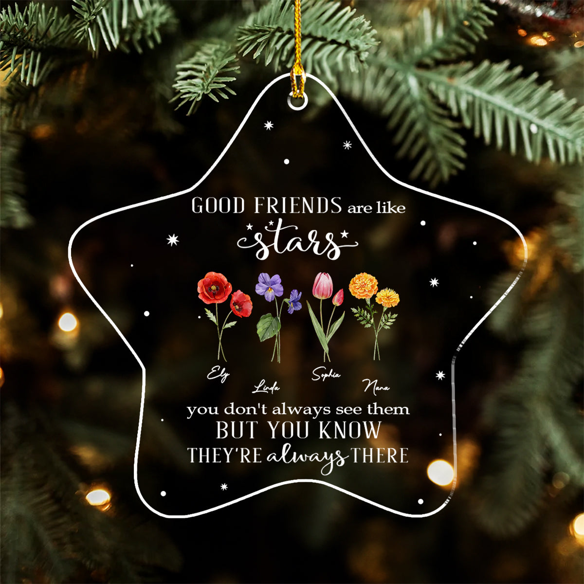 Custom Friendship Christmas Ornament, Best Friend Gift •  Friends Are Flowers That Never Fade - Personalized Acrylic Ornament