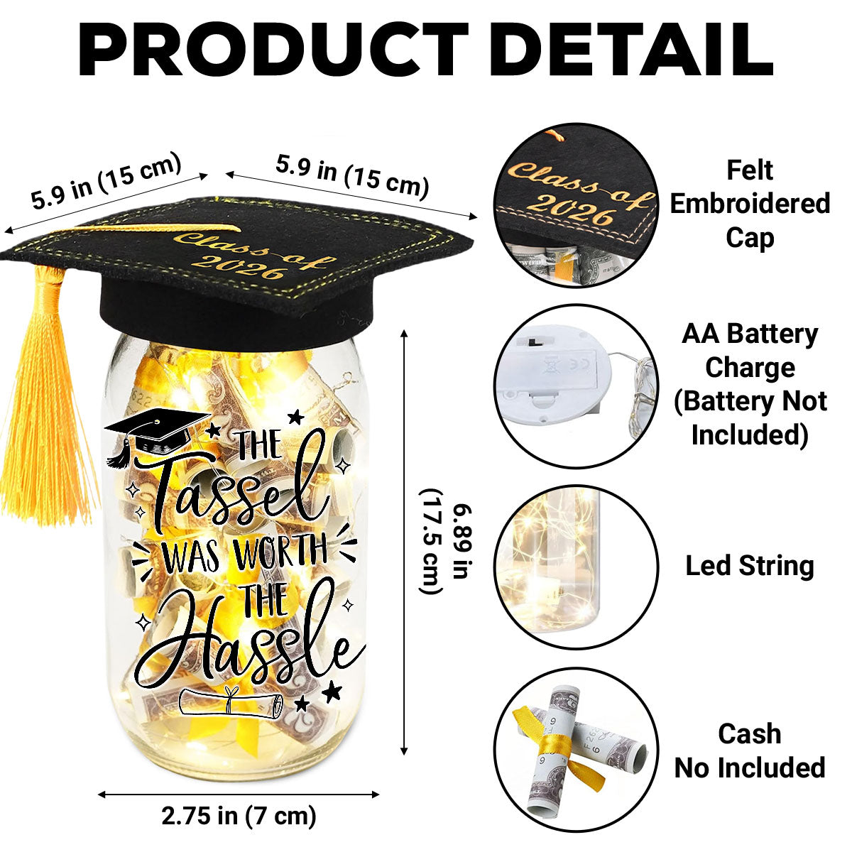 Tassel Worth Hassle - Personalized Graduation Mason Jar Light