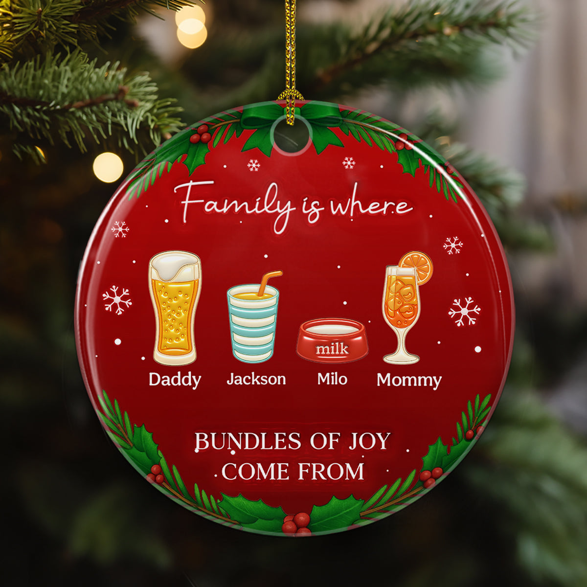 Custom Family Ornament, Christmas Gift for Family Members •  Bundles Of Joy - Personalized 3D Inflated Effect Ceramic Ornament