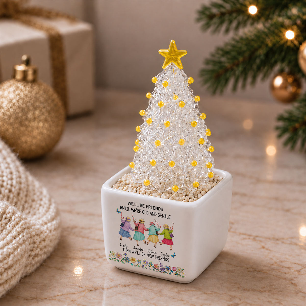 Friends Until We Are Old - Personalized Glass Christmas Tree