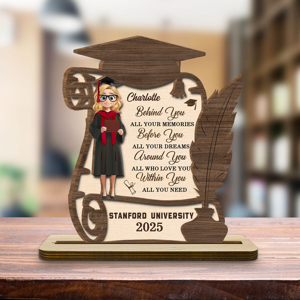 Custom Family Decor, Christmas Birthday Family Keepsake • All Your Dreams Come True - Personalized 2-Layer Wood Plaque With Flat Base