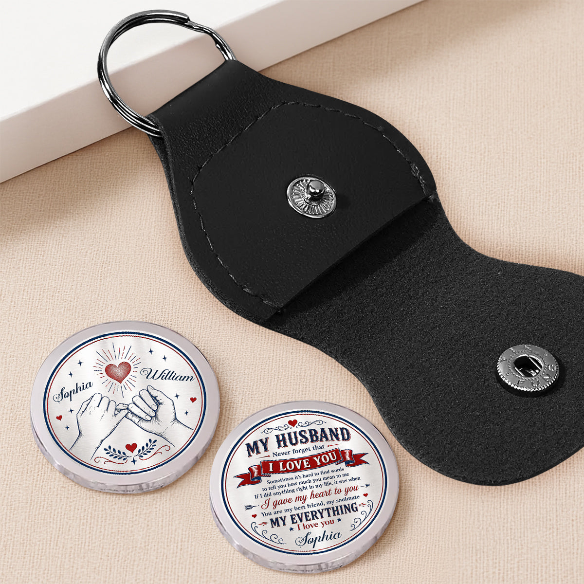 Custom Coin Keychain for Husband, Couple Anniversary Valentine's Day Gifts • My Love For You - Personalized Pocket Hug