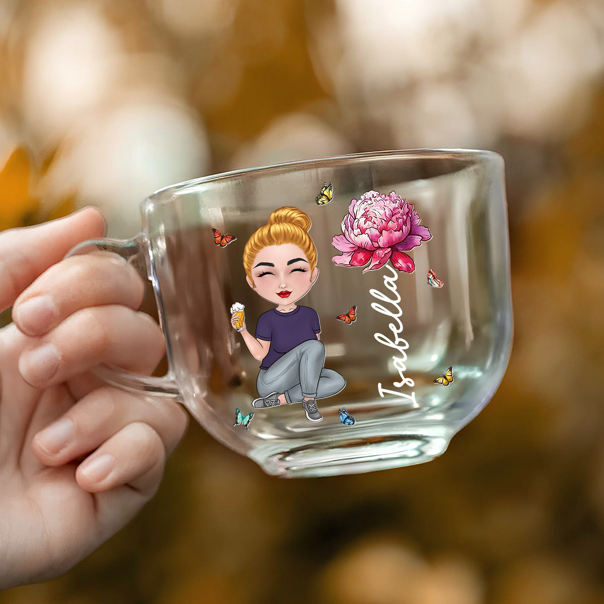 Cartoon Bloom Girl Charm - Personalized Glass Tea Cup