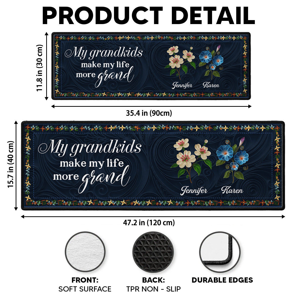 Custom Family Name Rug, Housewarming Birthday Gift For Grandma Grandparents • My Grandkids Make Life Grand - Personalized Runner Rug