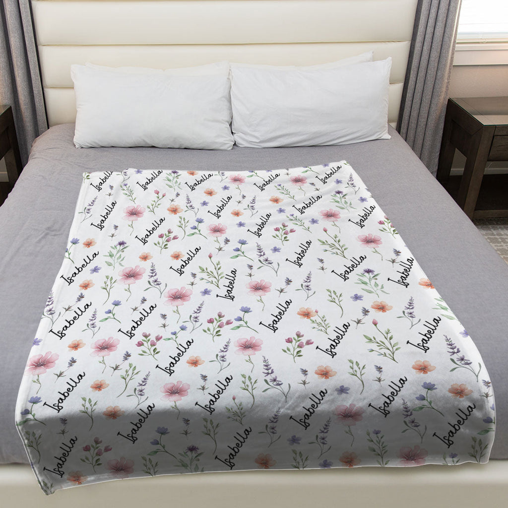 Blooming Name - Personalized Fleece Blanket