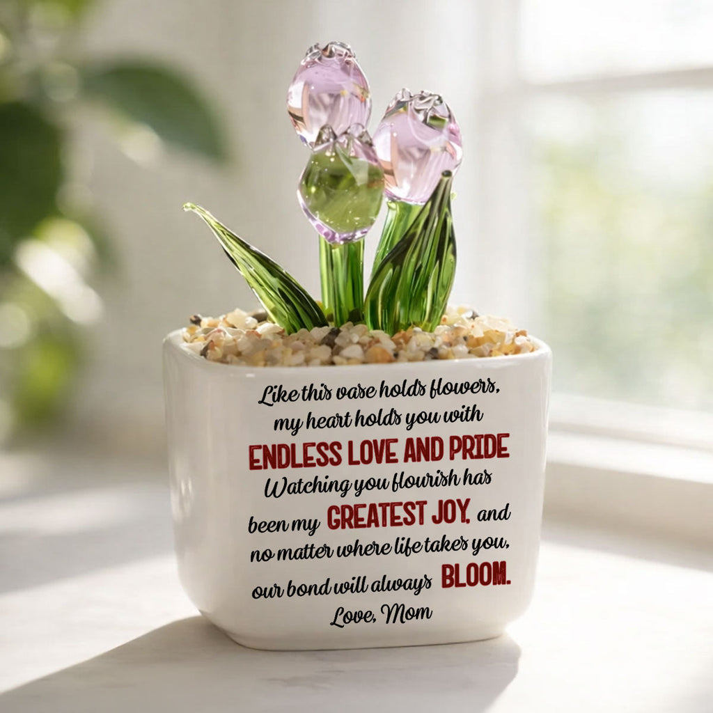 Custom Flower Keepsake, Glass Home Decor Gift for Daughter • Endless Love For You - Personalized Glass Everlasting Tulips