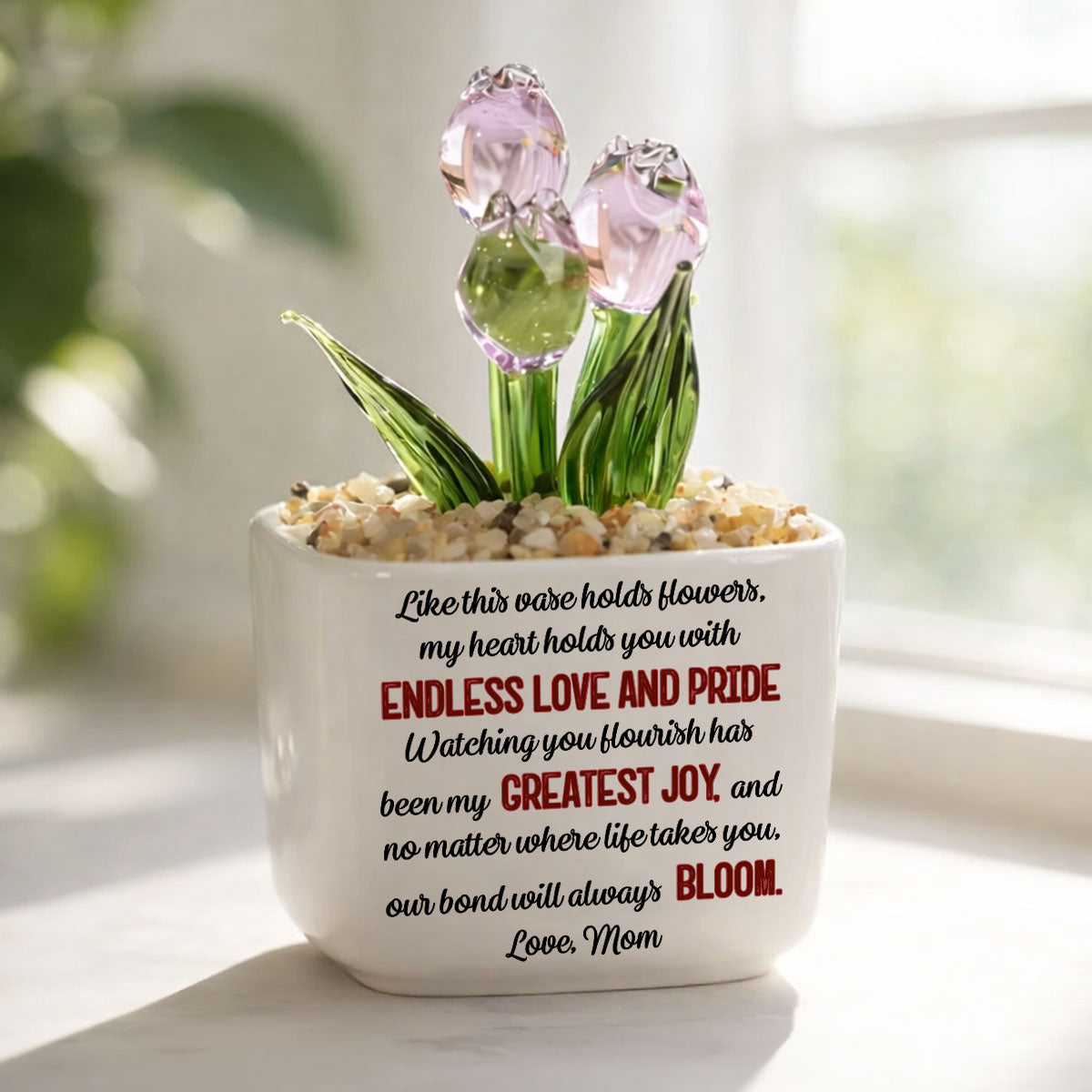 Custom Flower Keepsake, Glass Home Decor Gift for Daughter • Endless Love For You - Personalized Glass Everlasting Tulips