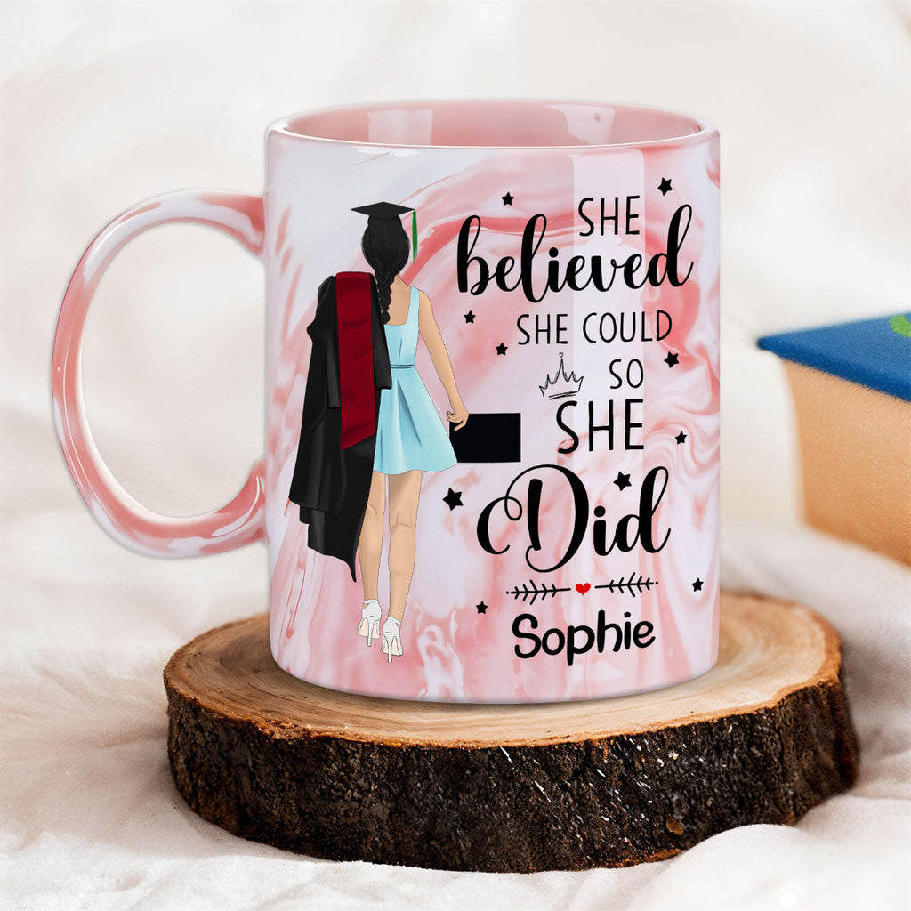 Custom Christmas & Birthday Keepsake Gift • She Believed She Achieved- Personalized Pink Marble Mug