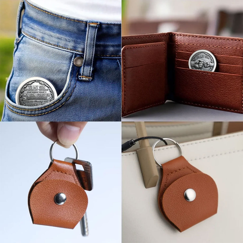 Custom Son Coin Keychain, Father's Day Birthday Gifts • To My Son Never Forget That - Personalized Pocket Hug