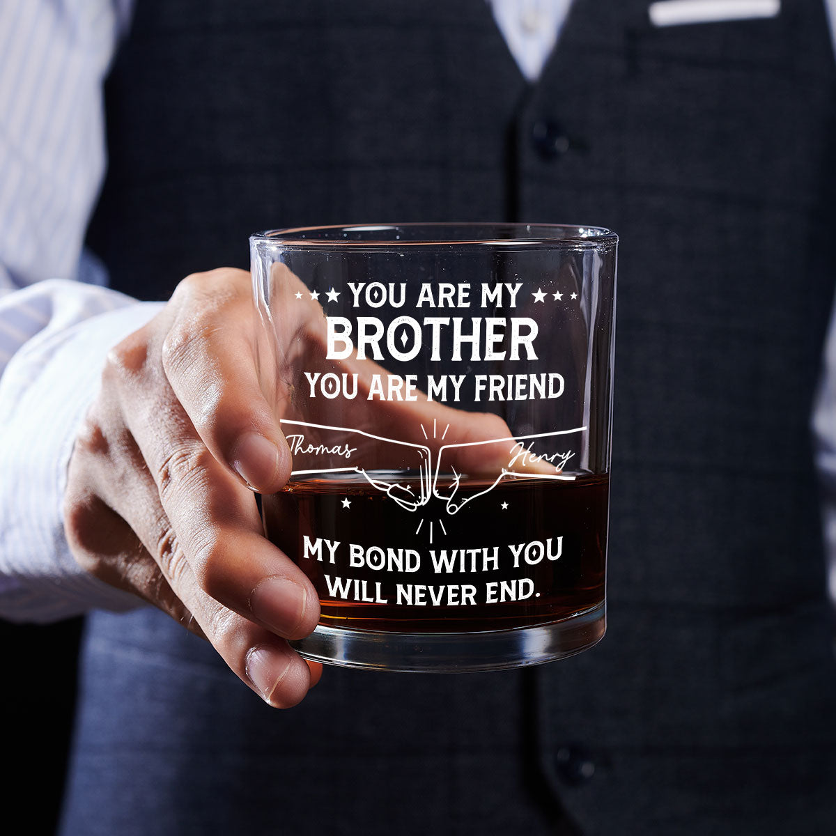 Custom Christmas Birthday Drinkware Gifts for Brother • My Bond With You - Personalized Whiskey Glass