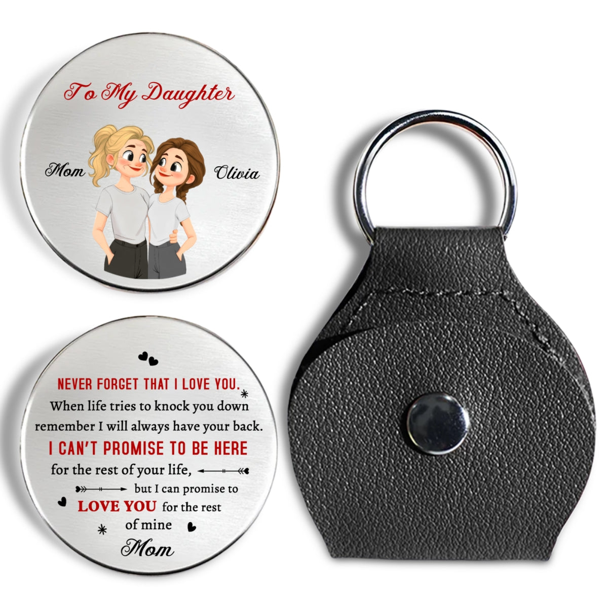 Custom Coin Keychain for Daughter Mom, Mother's Day Birthday Gifts • Never Forget That I Love You Daughter - Personalized Pocket Hug