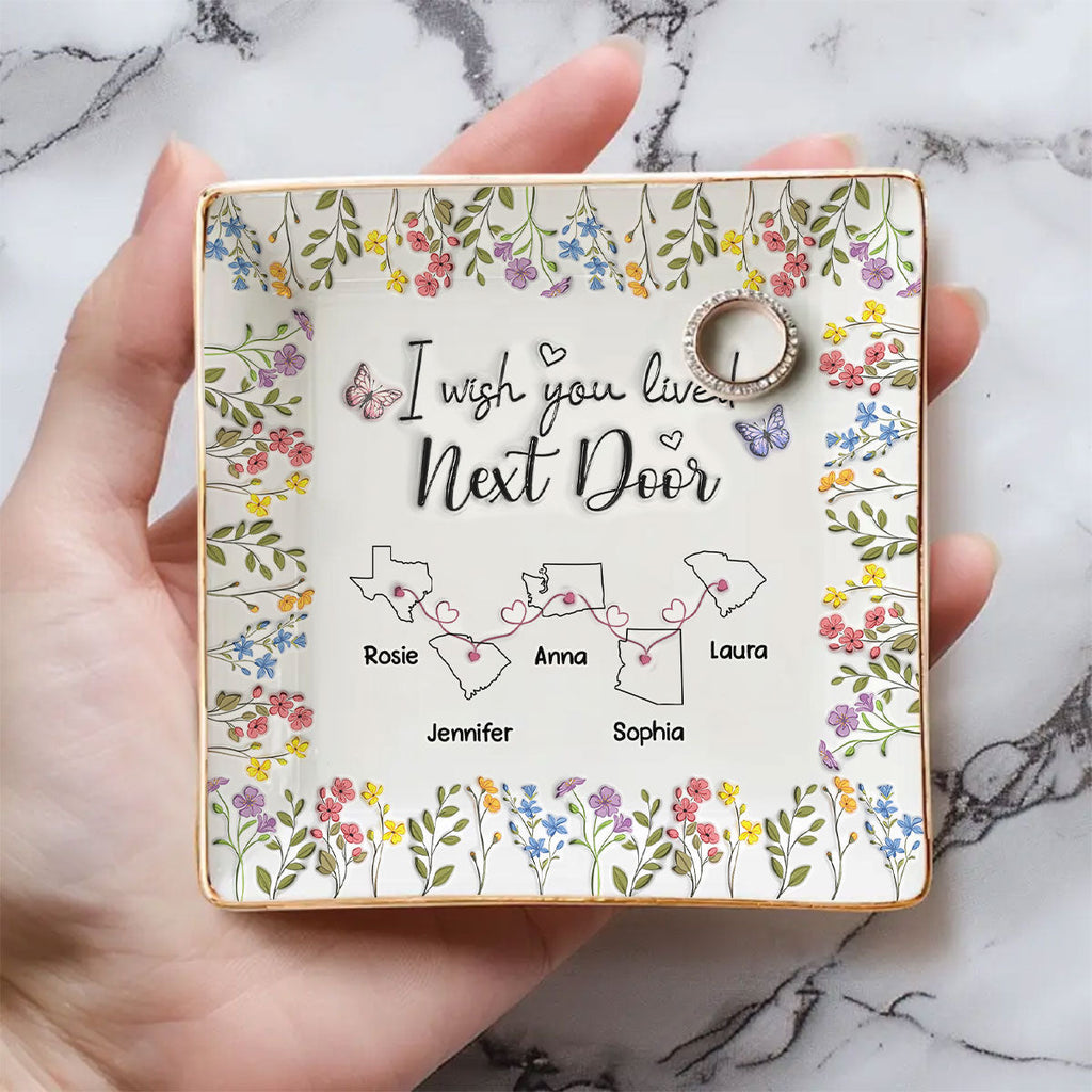 Custom Bestie Trinket Dish, Birthday Christmas Gift For Best Friend • I Wish We Lived Closer Floral Version - Personalized Jewelry Dish