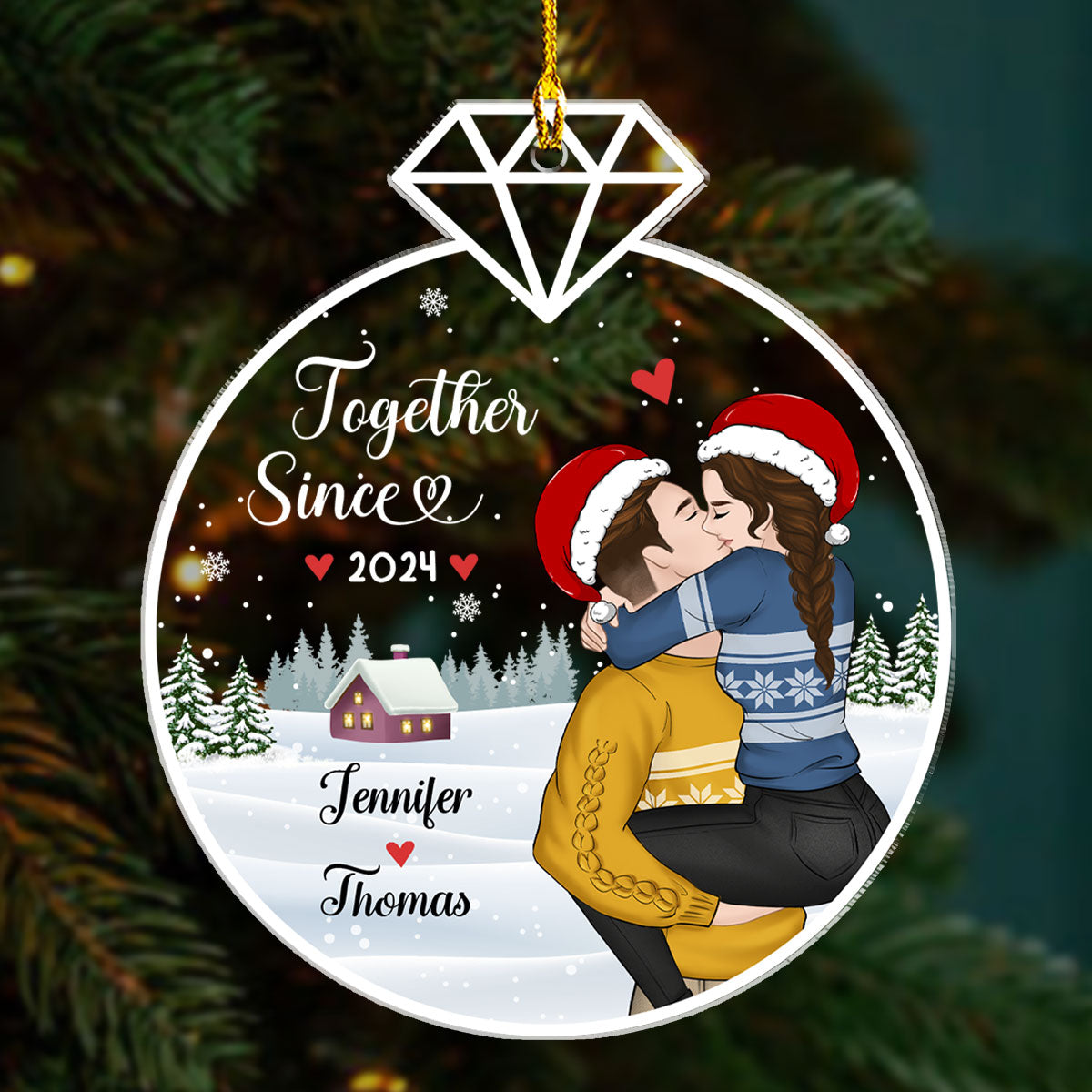 Custom First Christmas Ornament Married, Gift for Newlyweds •  Our First Christmas Together - Personalized Acrylic Ornament