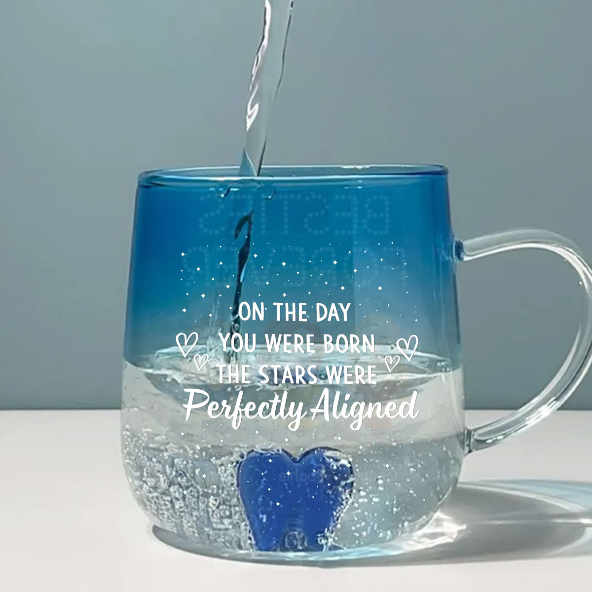 Custom Best Friend, Christmas & Birthday Friendship Keepsake Gift • On The Day You Were Born - Personalized Blue Gradient Glass Mug