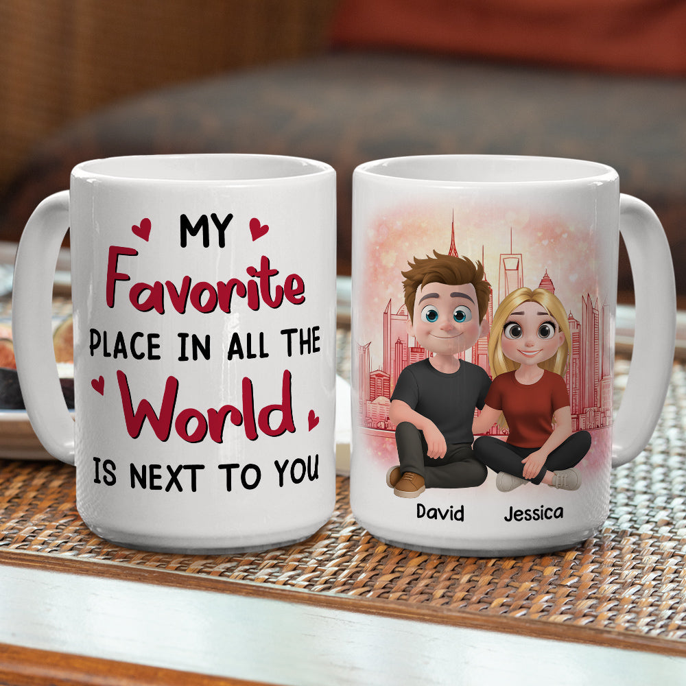 Custom Anniversary Keepsake Gifts For Couple • Cartoon Couple Beside Together - Personalized Coffee Mug