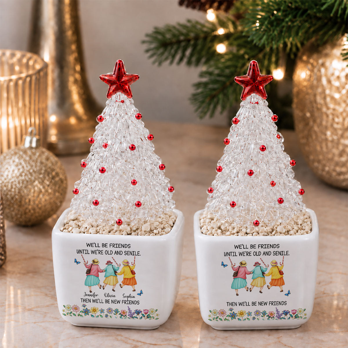 Friends Until We Are Old - Personalized Glass Christmas Tree
