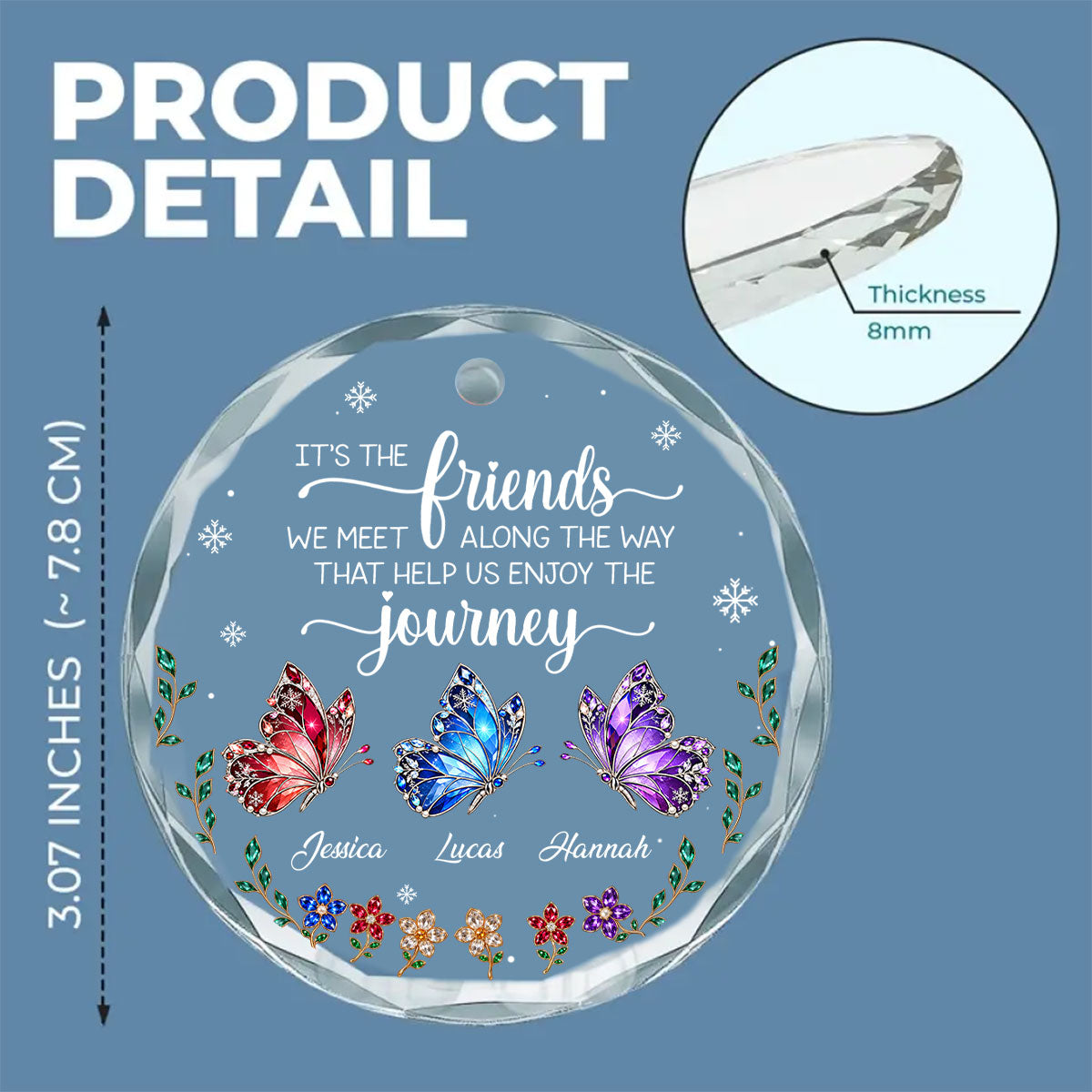 Custom Friendship Christmas Ornament, Best Friend Gift •  Our Journey - Personalized Glass Ornament