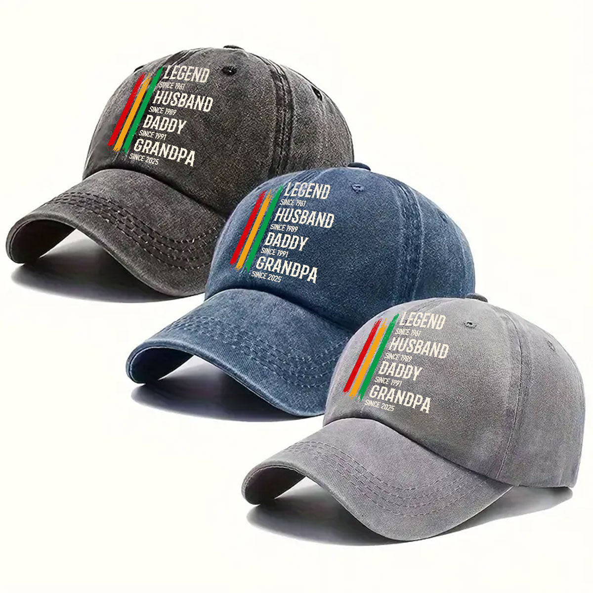 Custom Christmas Headwear Birthday Gifts for Grandpa • The Black Legend - Personalized Vintage Washed Denim Cap