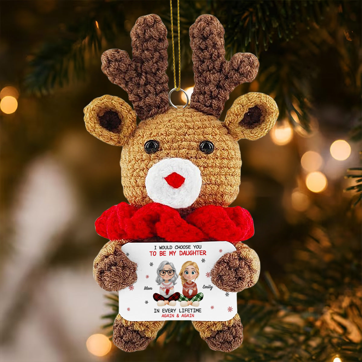Custom Keepsake Christmas Ornament •  Always Choose You - Personalized Deer Crocheted Ornament