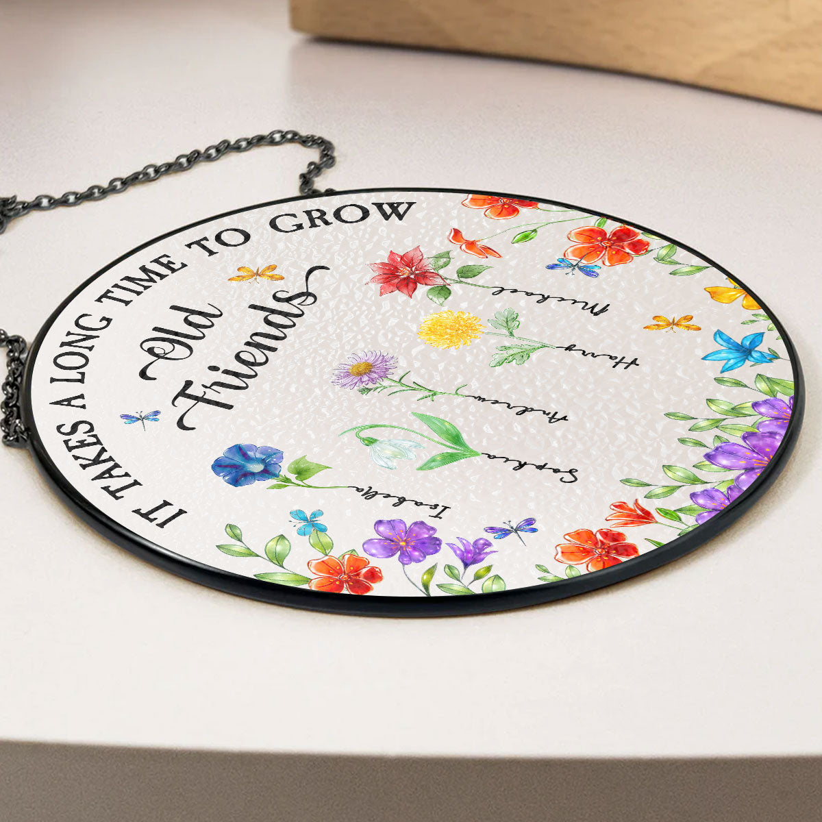 Custom Best Friend Hanging Decor, Friendship Birthday Gifts • Grow Old Friend Crystal Flower - Personalized Window Hanging Suncatcher