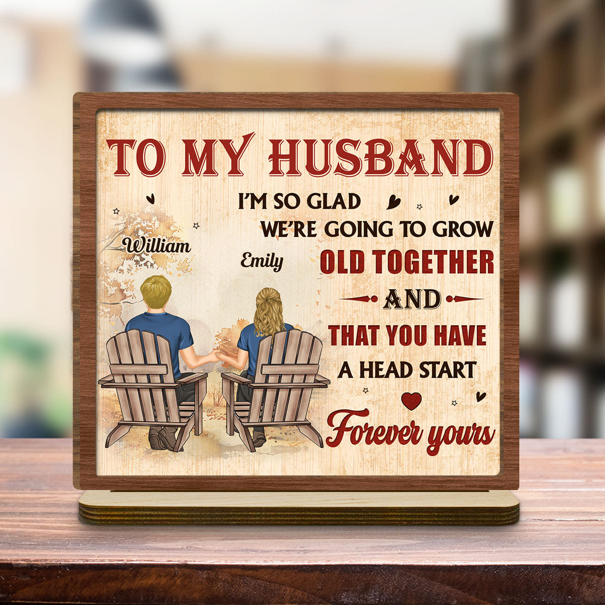 Custom Couple's Decor, Anniversary & Wedding Gift • A Lifetime With You - Personalized 2-Layer Wood Plaque With Flat Base