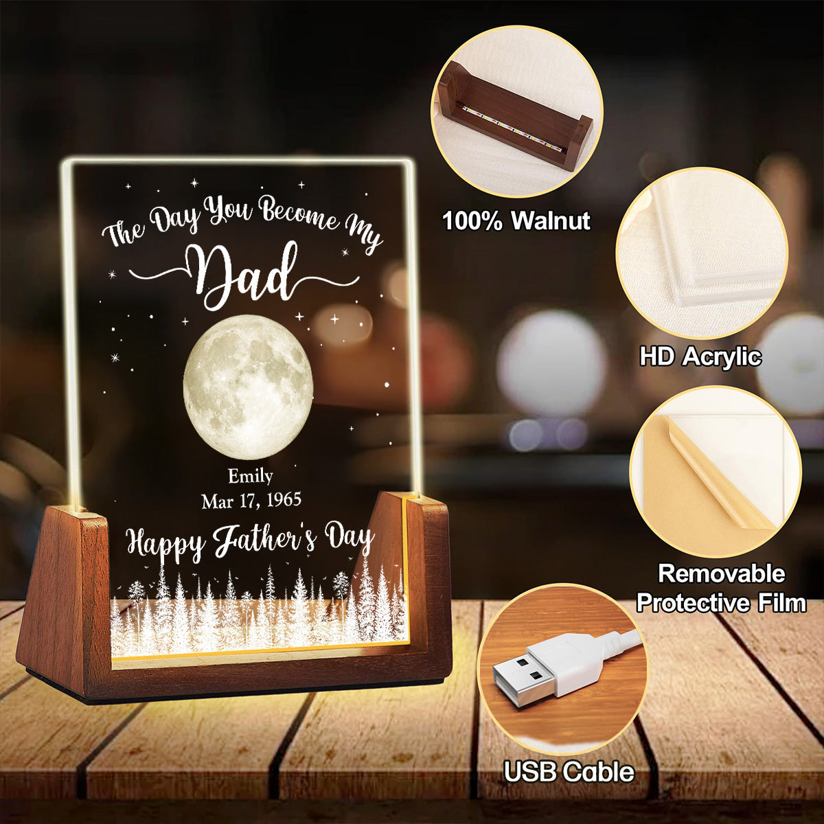Custom Father's Day Gift for Dad Grandpa • The Day You Become Our Dad - Personalized Night Light