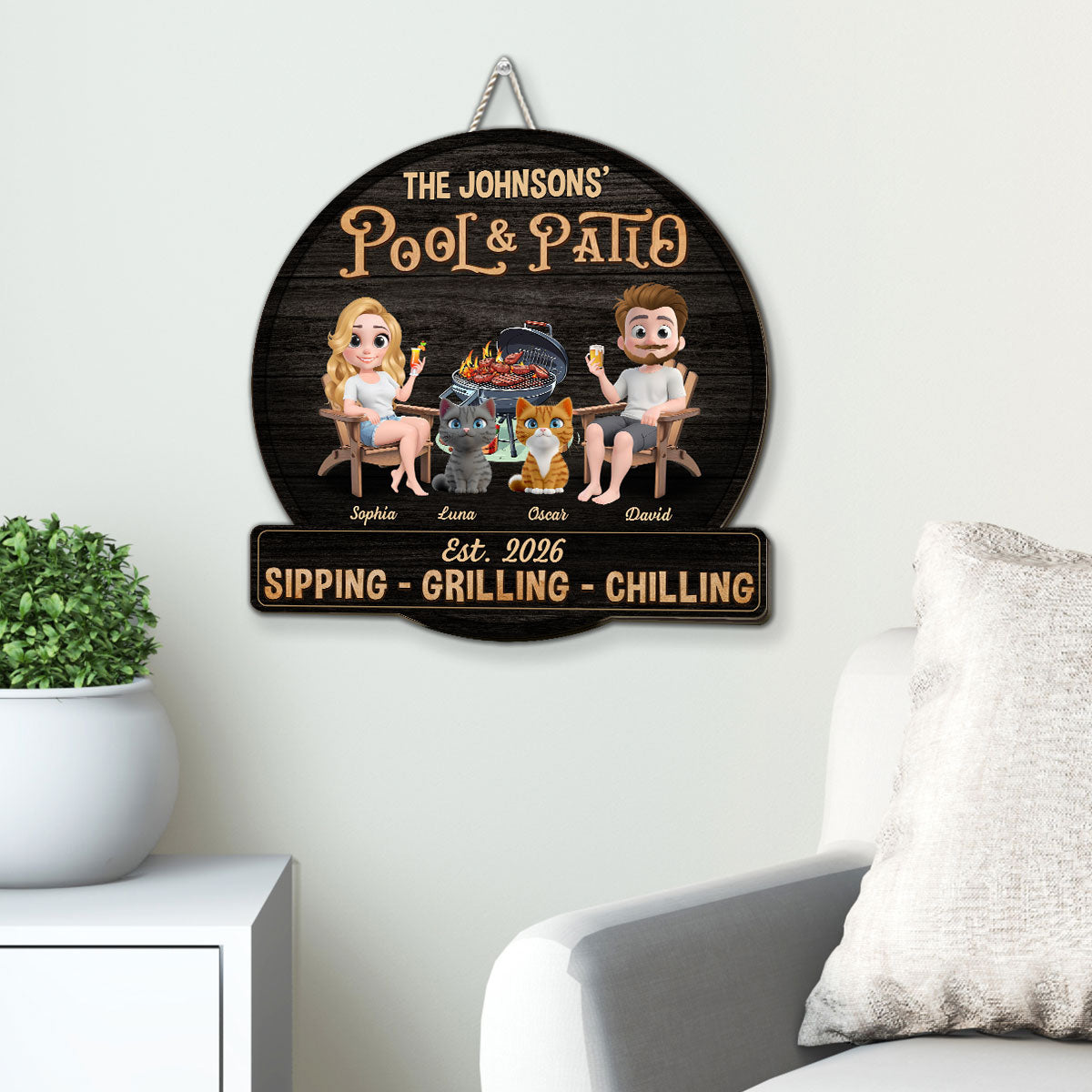 Custom Home & Wall Decor, Birthday & Christmas Gift • We At Pool And Patio With Cat - Personalized Wood Sign